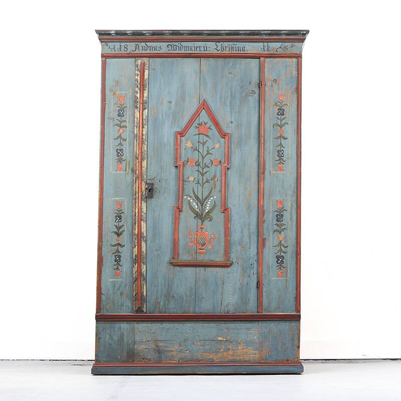 Rustic Farmhouse Folk Art Painted Bridal Wardrobe 1811