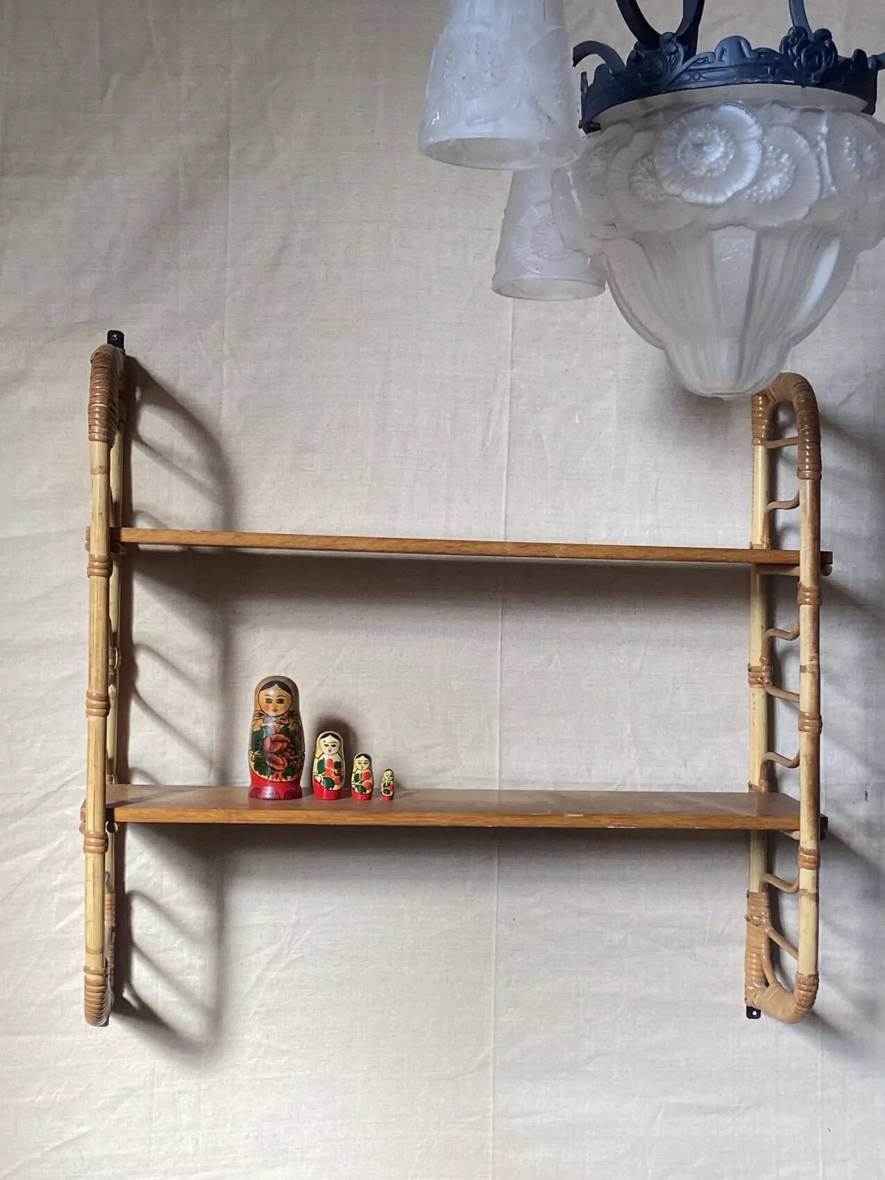 Rattan wall shelf, 1960s