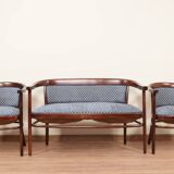 Ensemble de salon Thonet, en bois et jacquard bleu, 1910