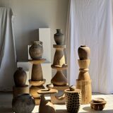 Mini minimalist stool with ball feet in teak H15 D35