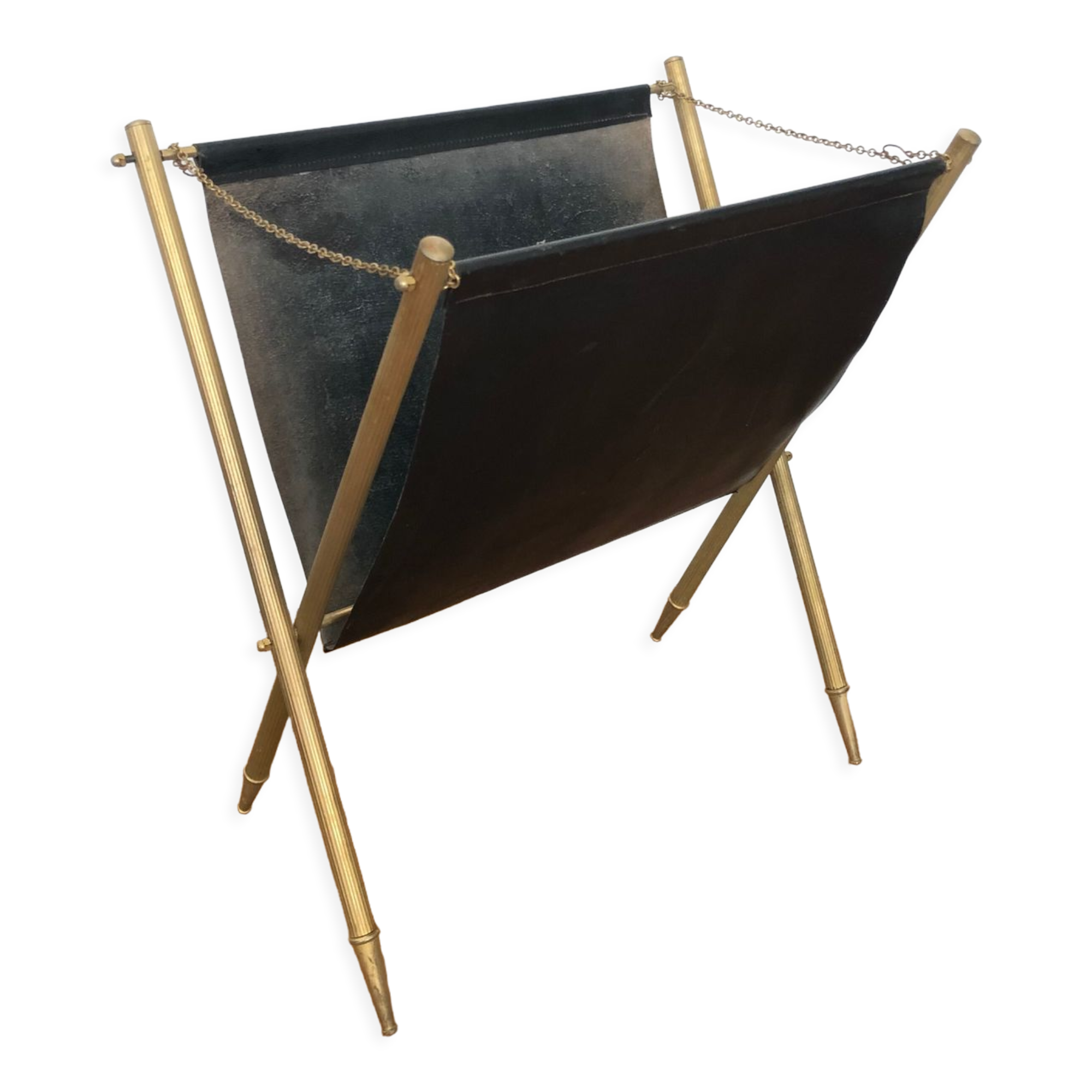 Vintage leather and gold metal magazine holder