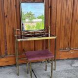 Coiffeuse vintage de style Art Déco français en laiton, années 1960, lot de 3