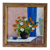 Huile sur toile suédoise, "Motif floral", M Boström Stare