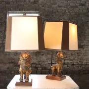 Pair of table lamps with gilt bronze Singha lions – Thailand, 1970s