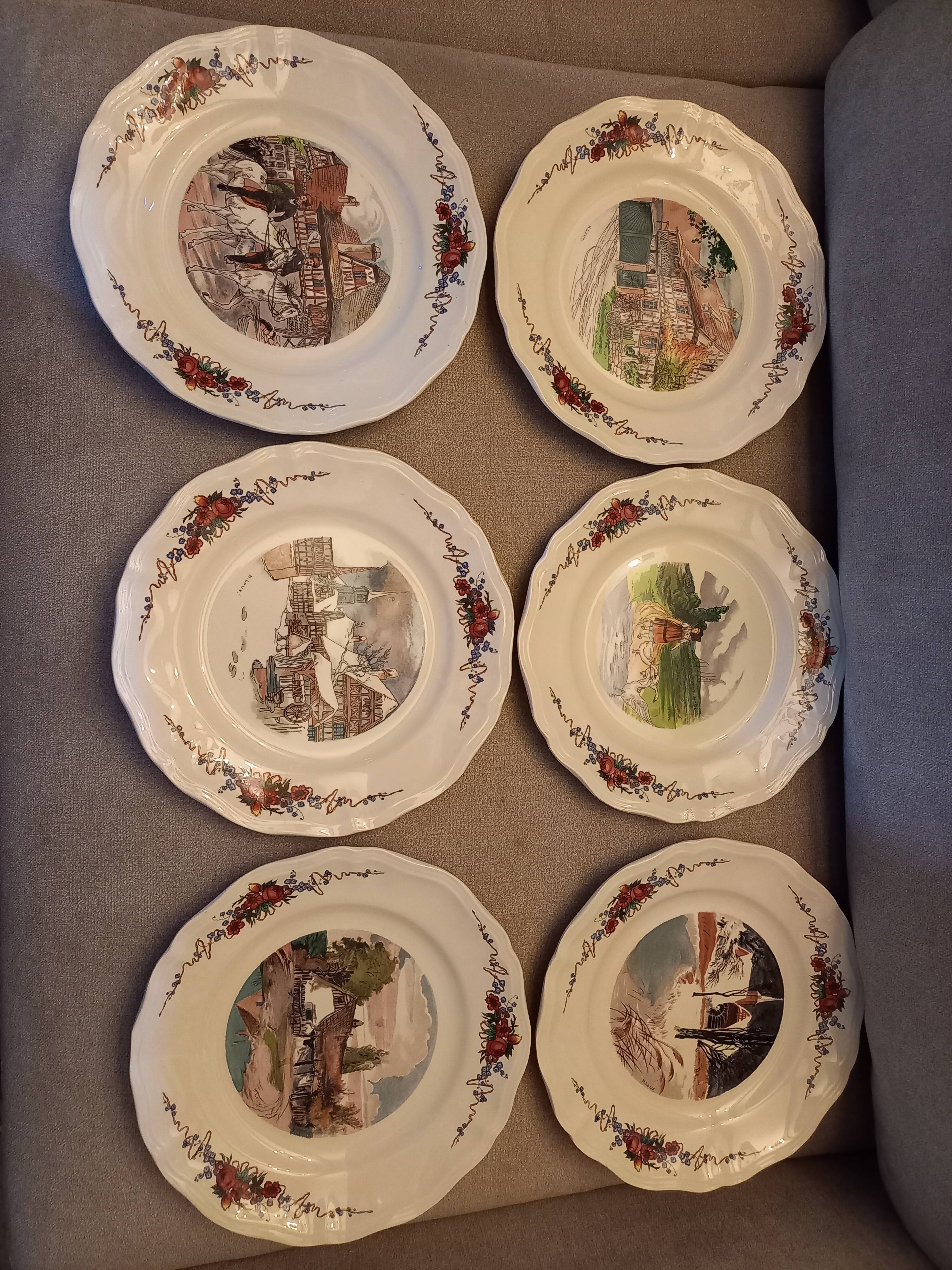 6 flat plates Sarreguemines Obernai décor Alsace