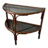 Grande console en rotin et verre fumé