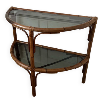 Grande console en rotin et verre fumé