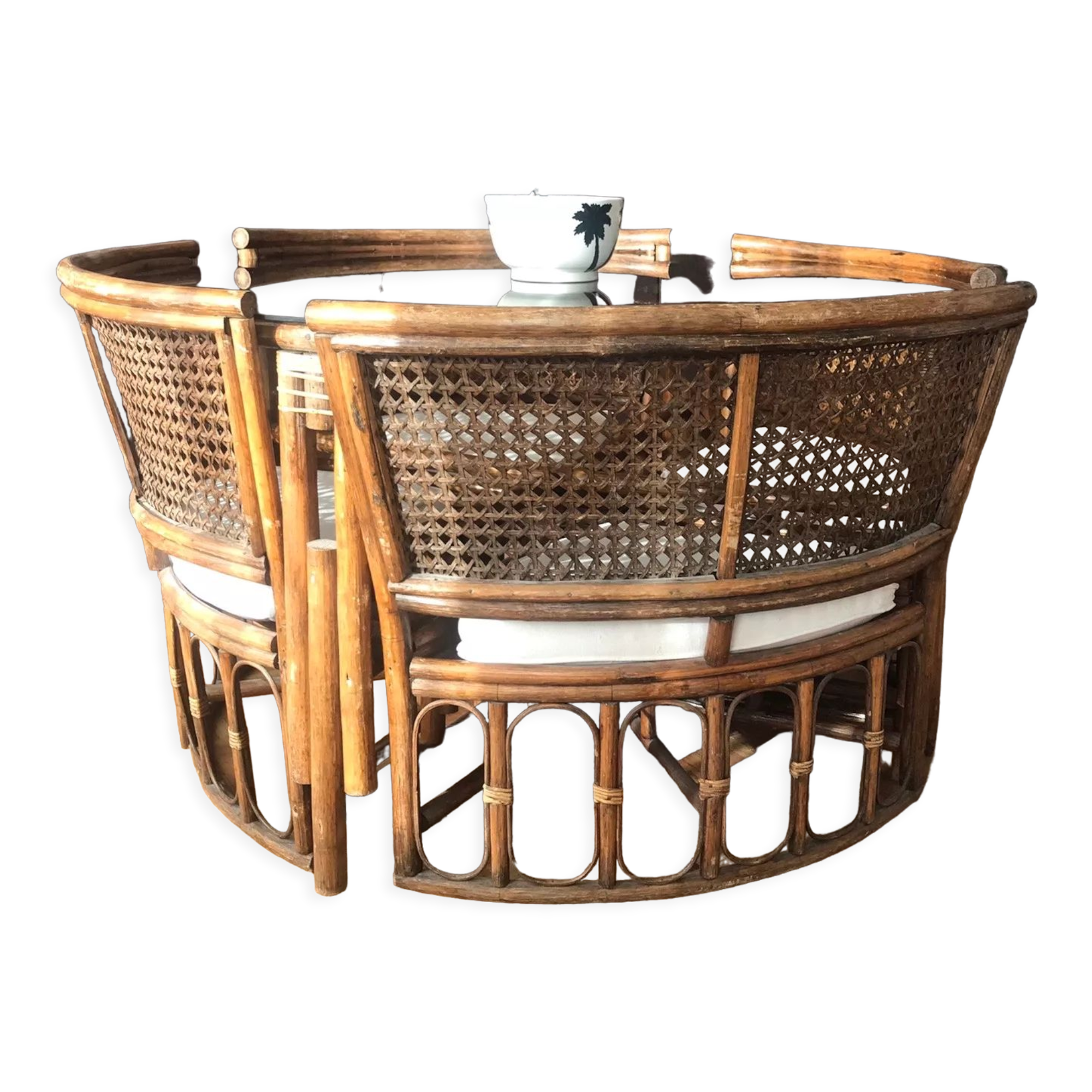 Rattan dining table with chairs (80s)