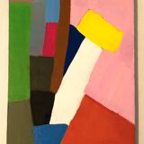 Tableau Huile Couteau Abstrait Rose