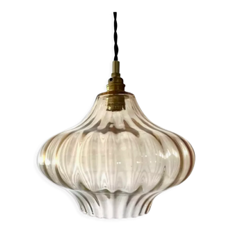 Vintage pendant lamp in golden glass