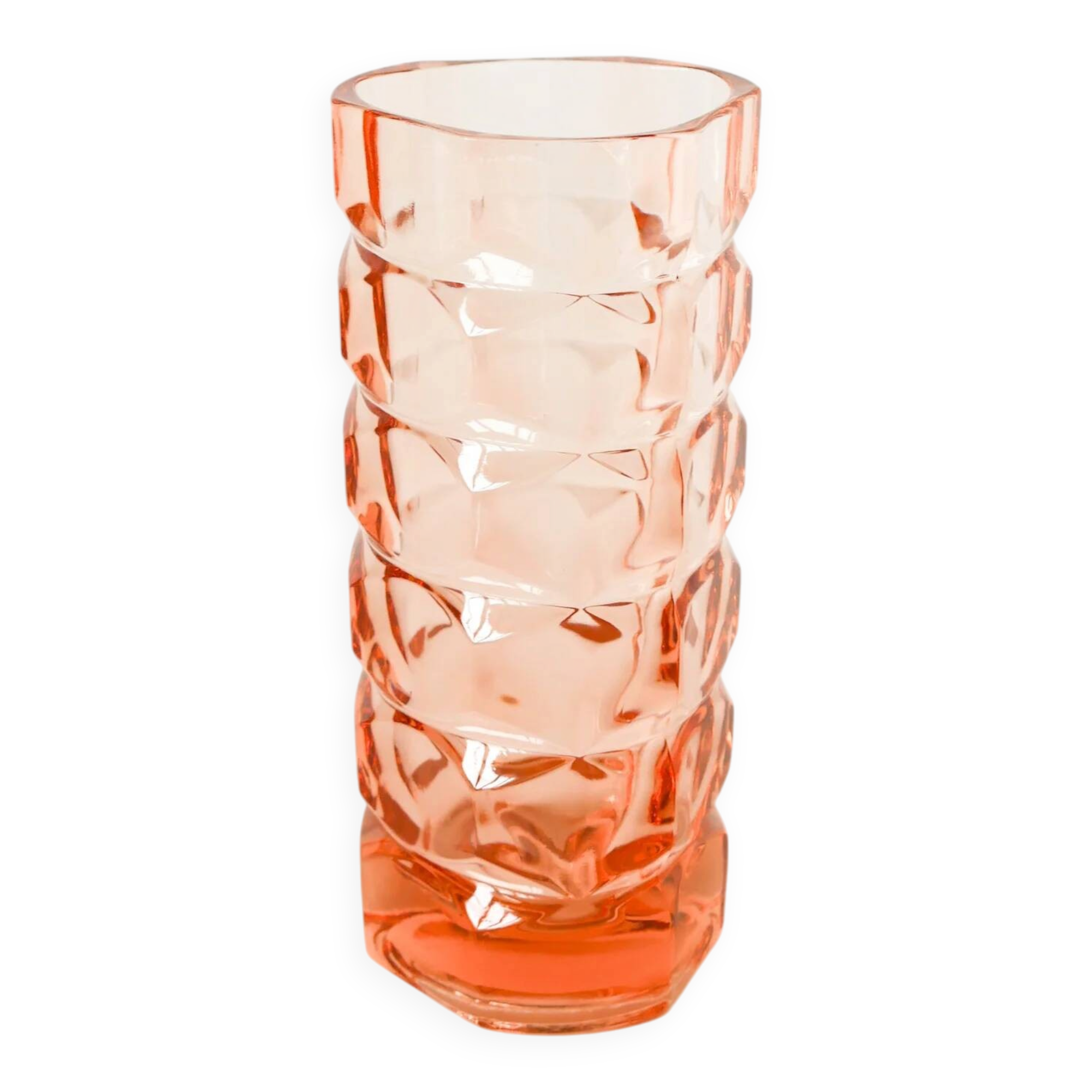 Faceted pink glass vase, 1960