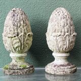 Pair of pine cones in reconstituted stone