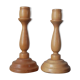 Pair of turned wooden candlesticks, handcrafted, Scandinavian country decoration