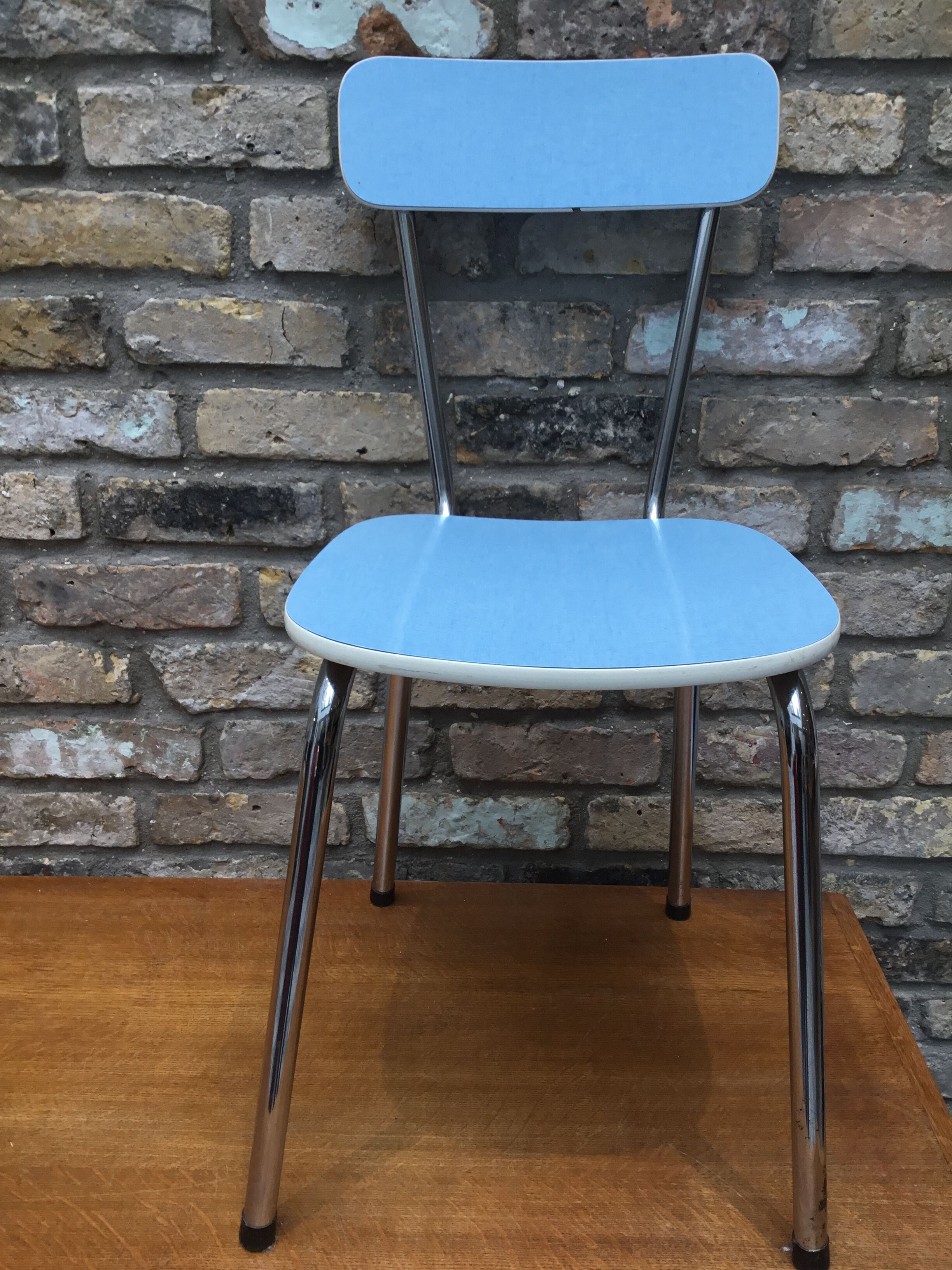 A set of Four vintage chairs in blue Formica and chrome legs 1960s