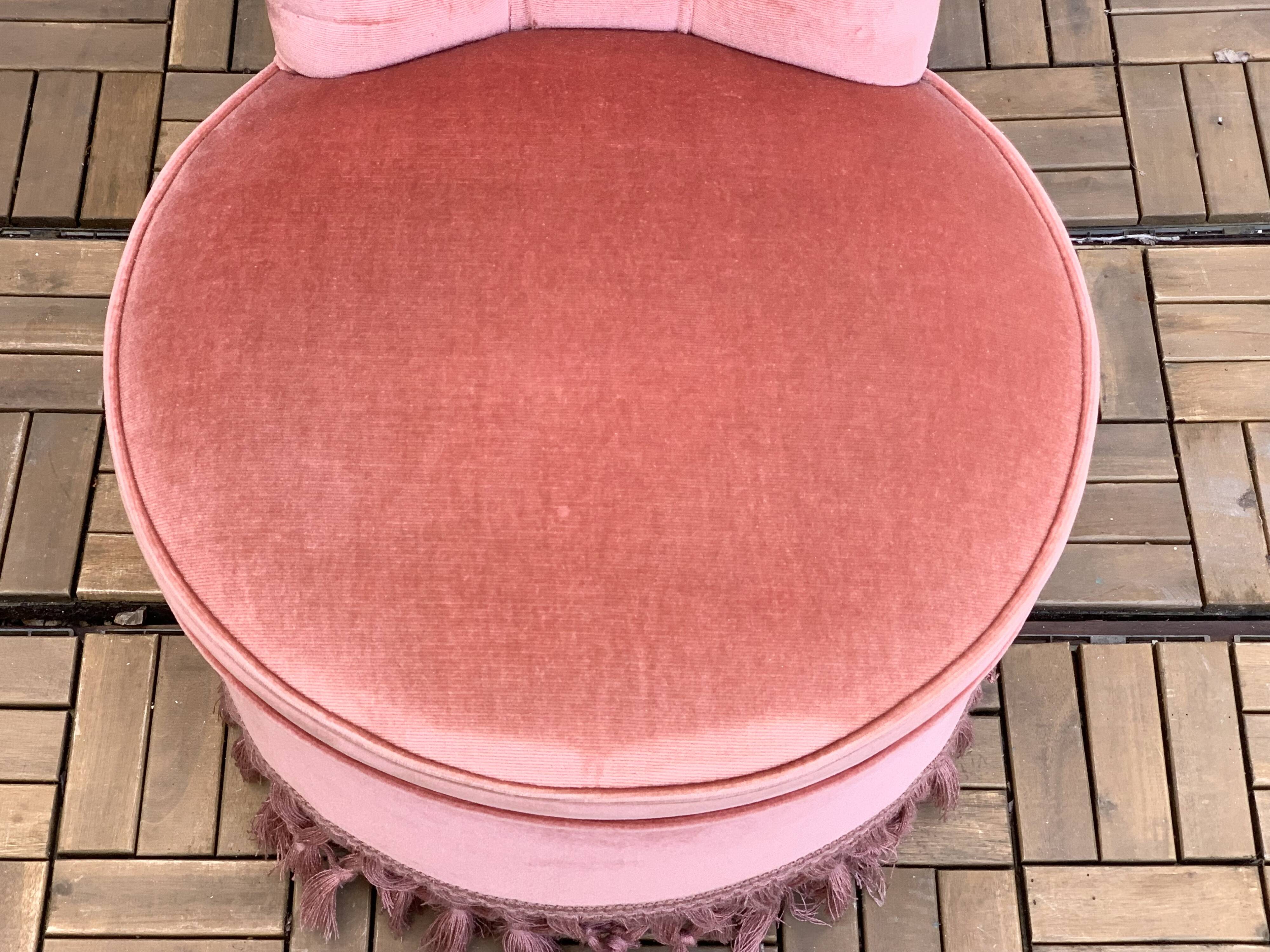 Pink velvet padded toad armchair 1970