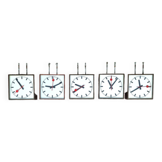5 very large vintage double-sided station clocks, industrial decoration
