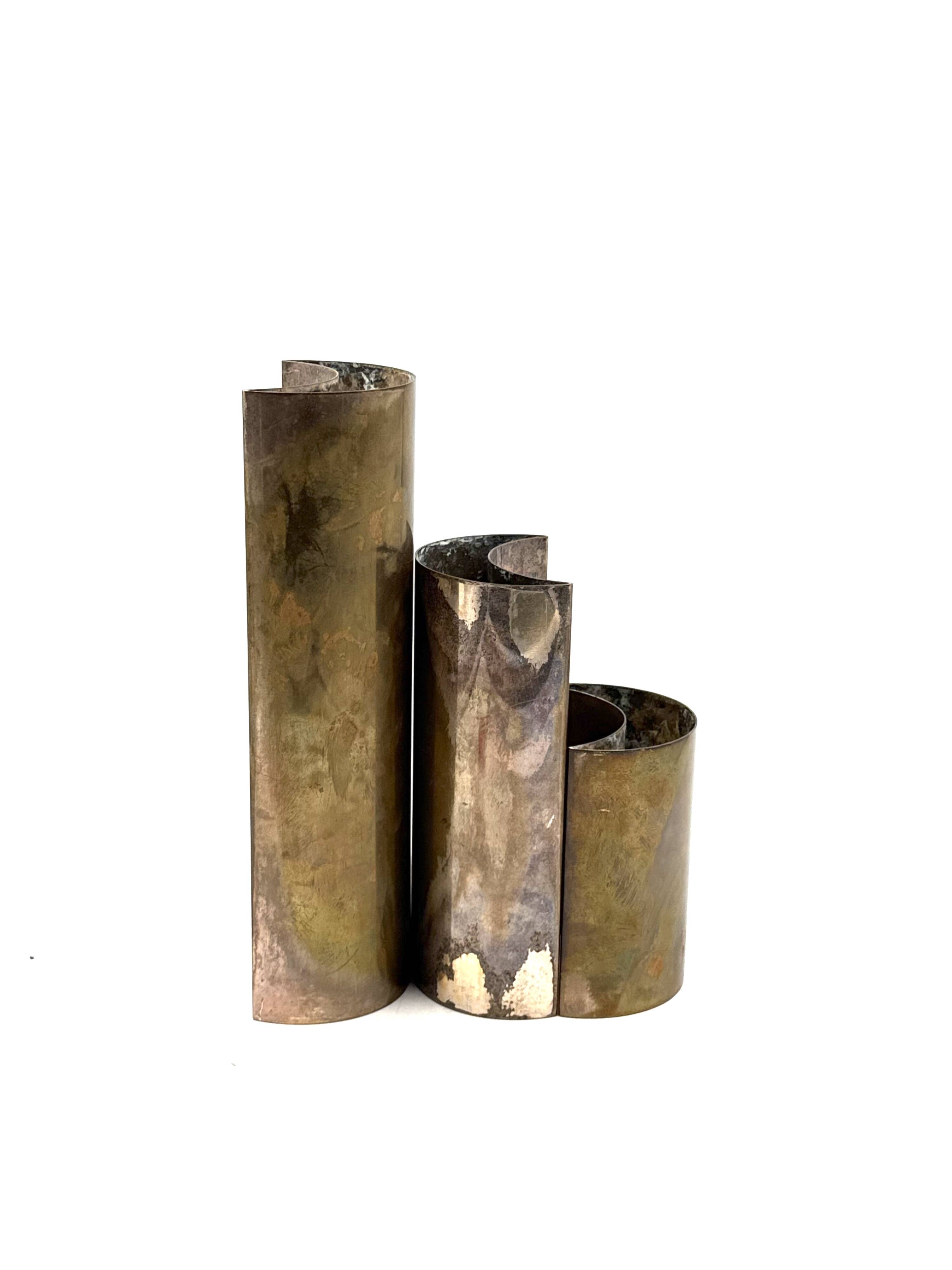 Mid-century set of 3 silver-plated vases, GiBi Italy 1970s