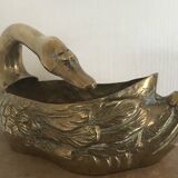 Cache-pot vide-poche vintage cygne en laiton doré