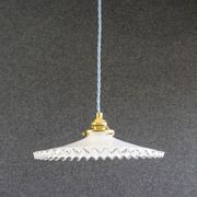 suspension in white crenellated opaline with support and socket in new brass, new cable