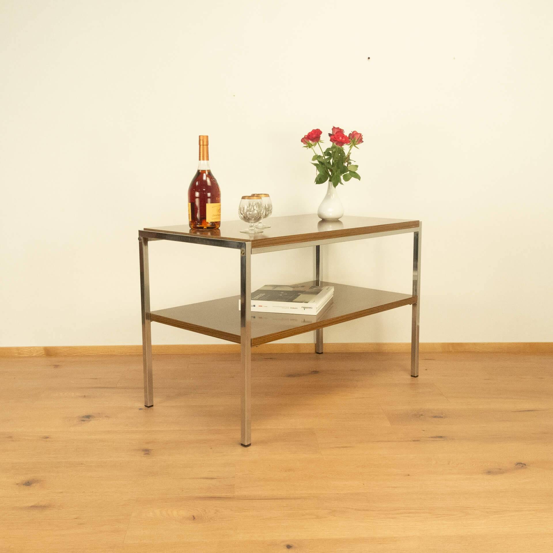 Television shelf, chrome frame with 2 levels, vintage from the 60s