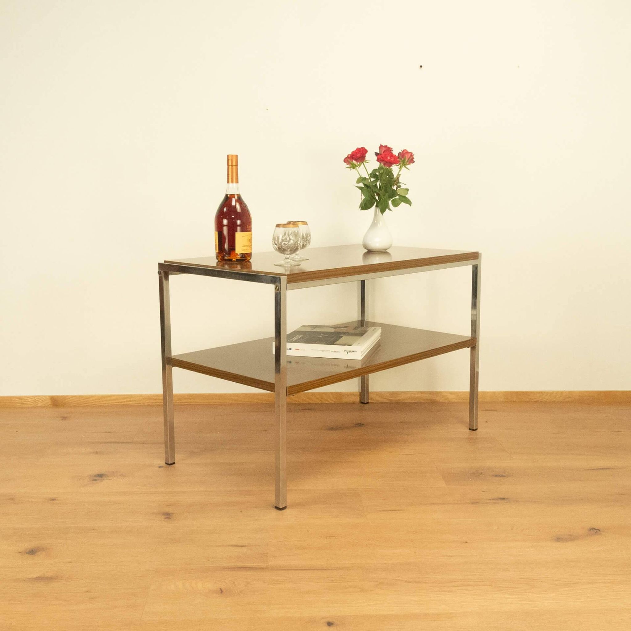 Television shelf, chrome frame with 2 levels, vintage from the 60s