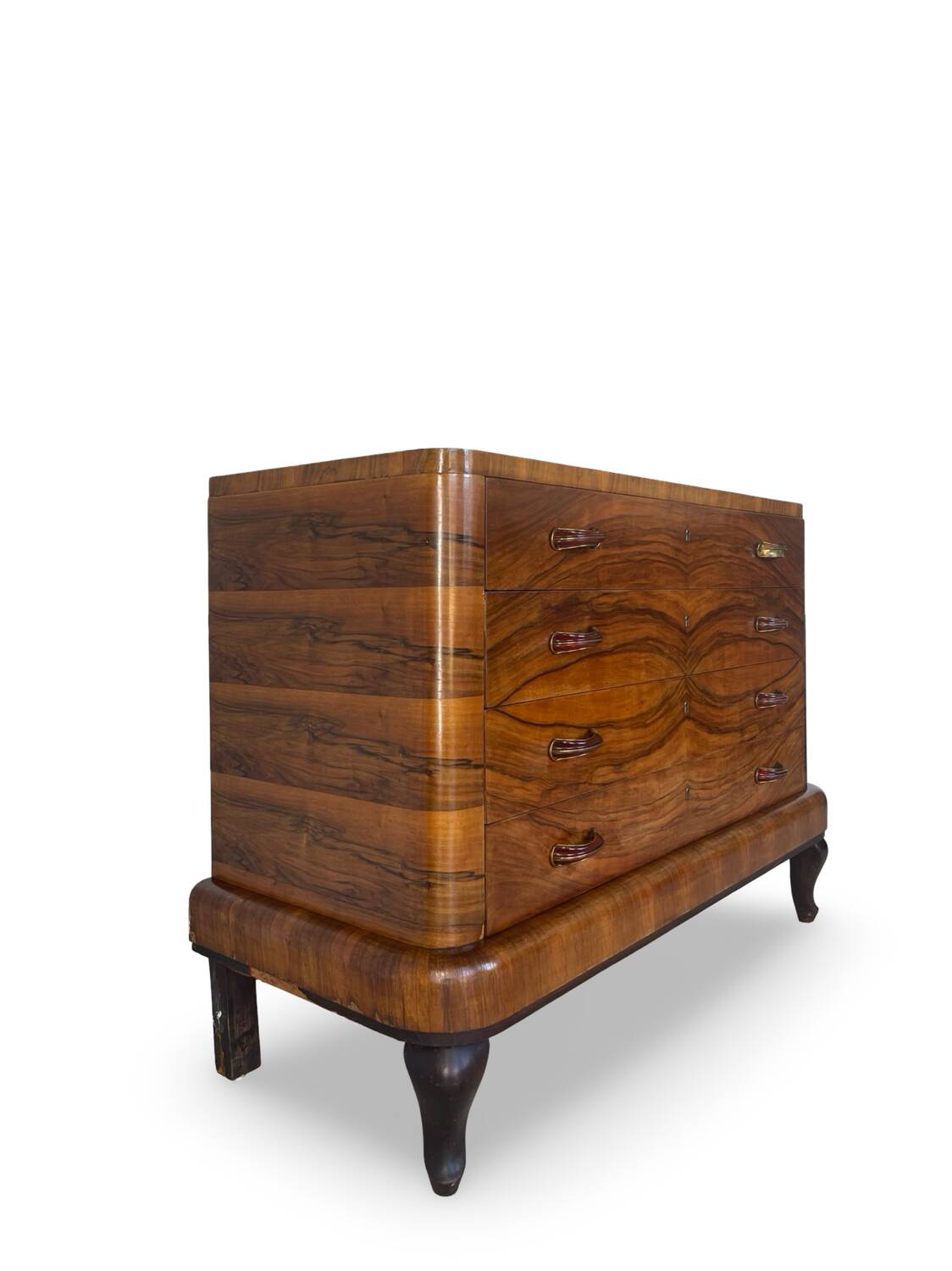 Commode italienne Art déco en ronce de noyer, années 1930