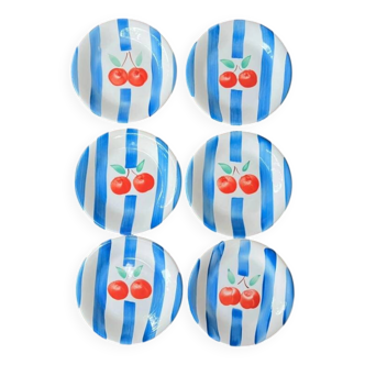 Set of 6 TRECI Italy dessert plates – Hand-painted porcelain cherries