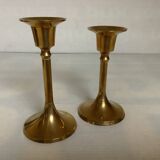 Pair of small brass tulip-shaped candlesticks