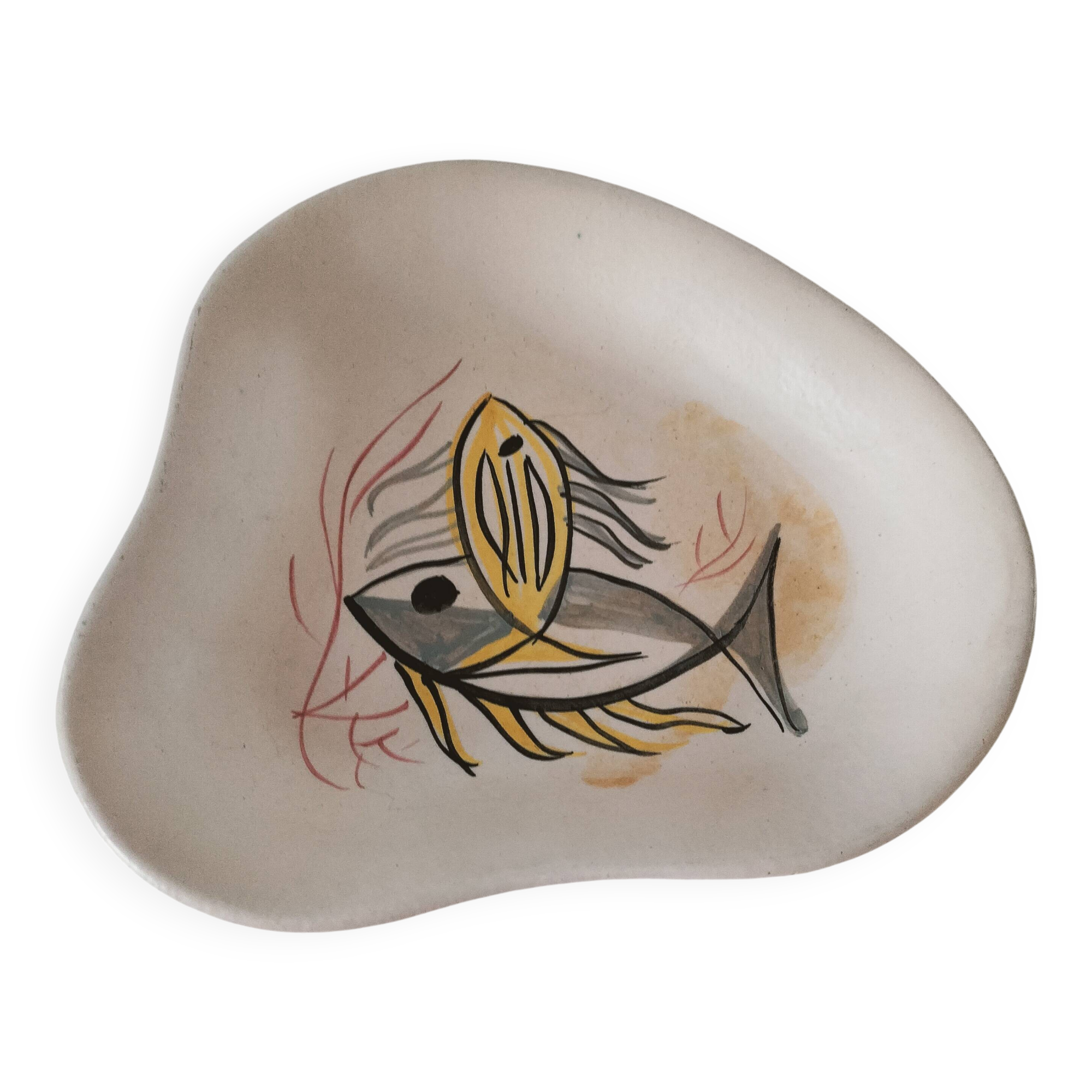 Modernist plate with stylized fish – 1950s ceramic