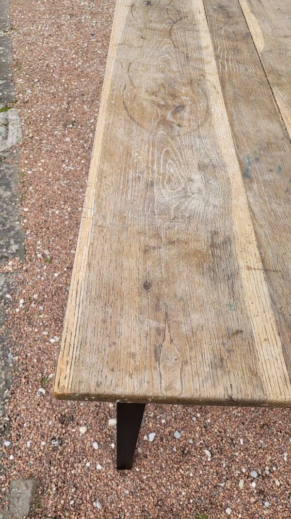 Table de ferme rustique en chêne massif ancienne patiné -1900s