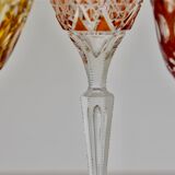 Set of 6 Bohemian Multicolored Antique Crystal Wine Glasses
