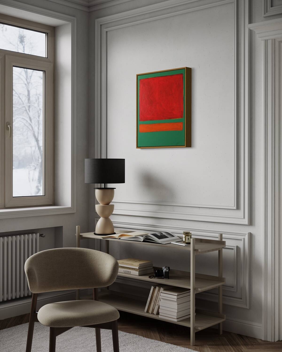 Red on green unique acrylic painting