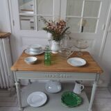 Louis XVI style desk and serving trolley in beautifully crafted verdigris walnut.