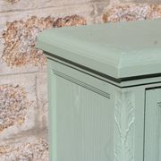 Renovated vintage sage green enfilade – wooden legs & bevelled display cabinets