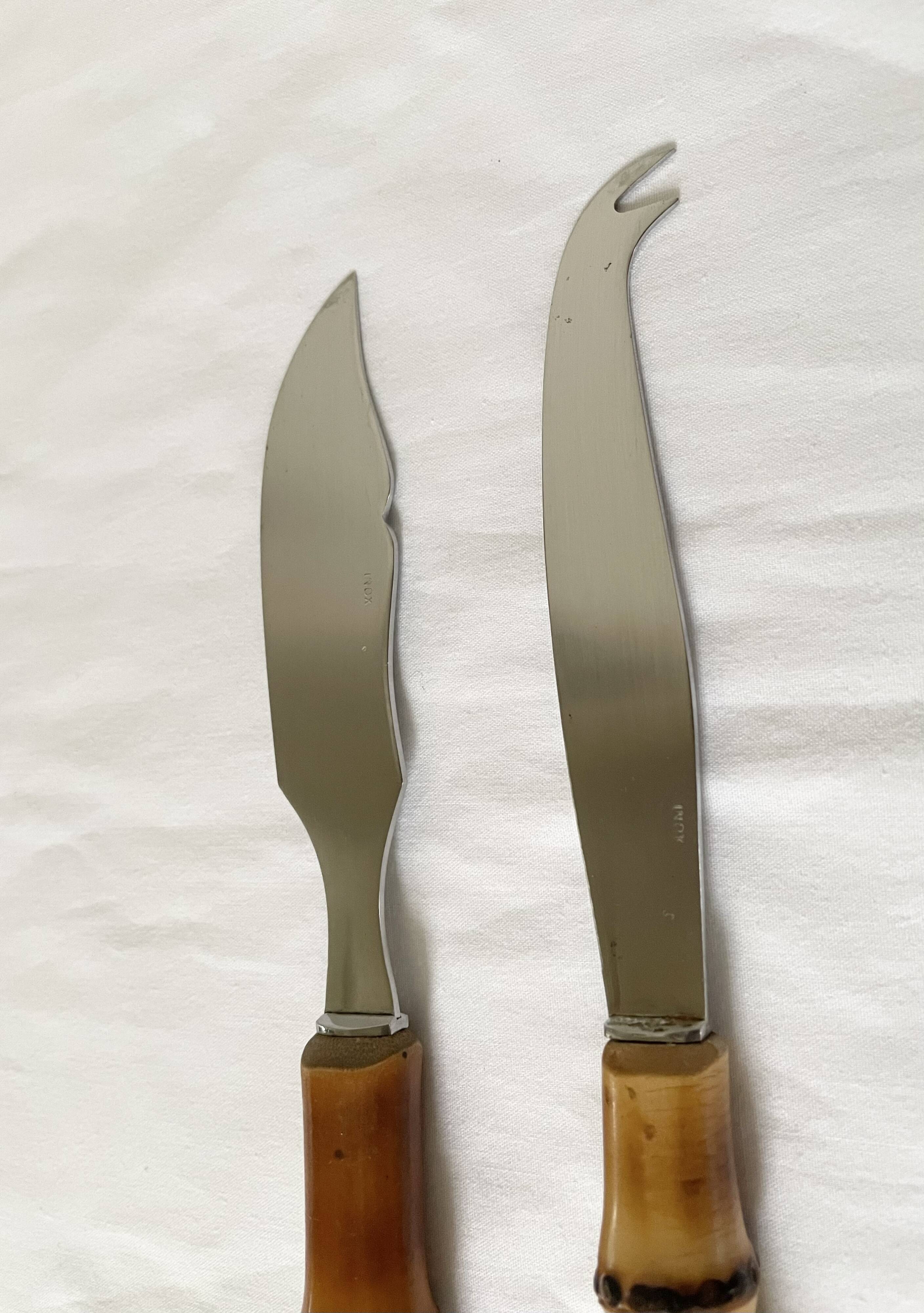 Bamboo handle cheese knives.