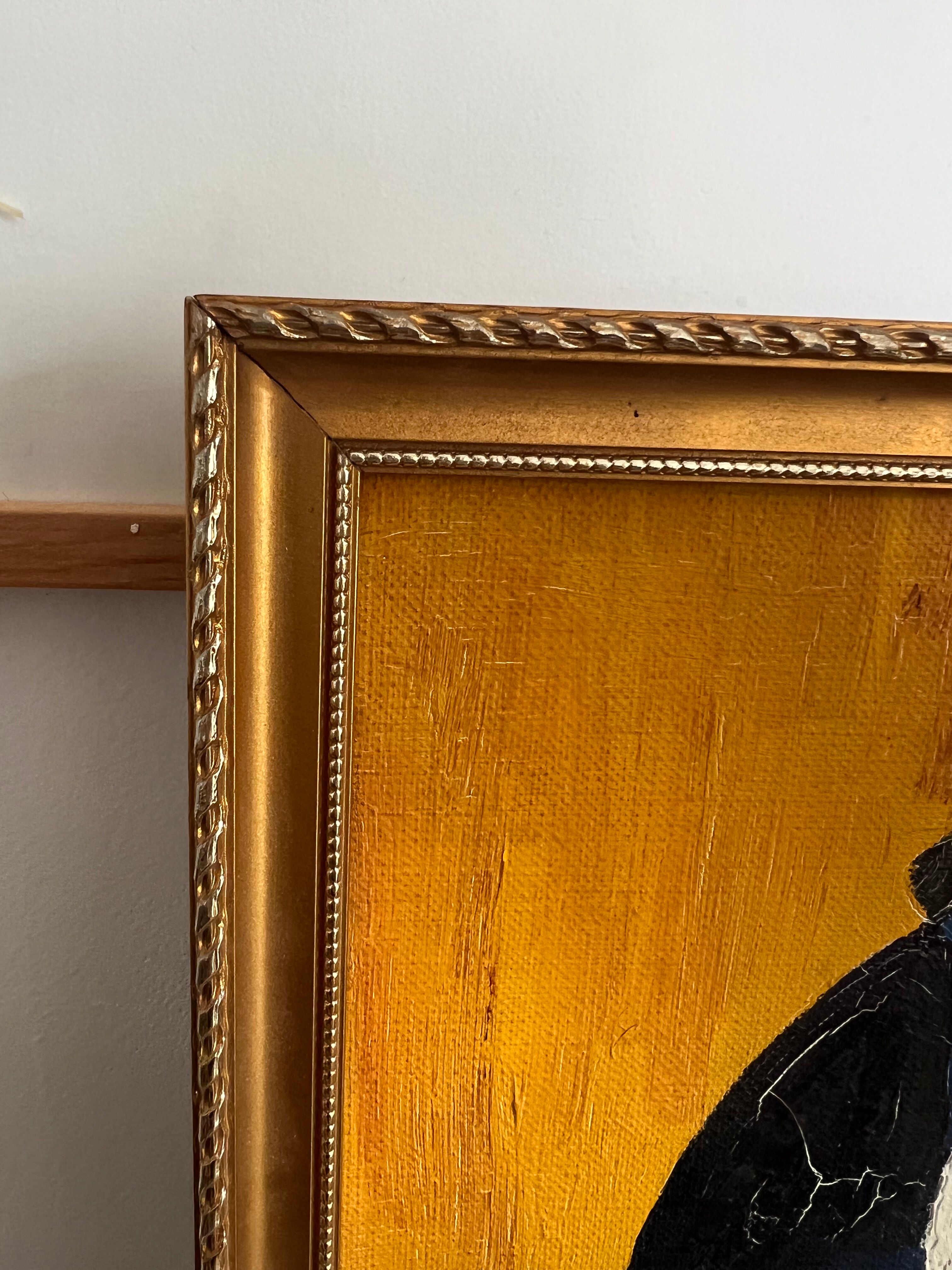 Abstract painting with vintage gilded frame