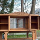 Parisian art deco 2-part sideboard renovated in solid oak and marble 1940 152c