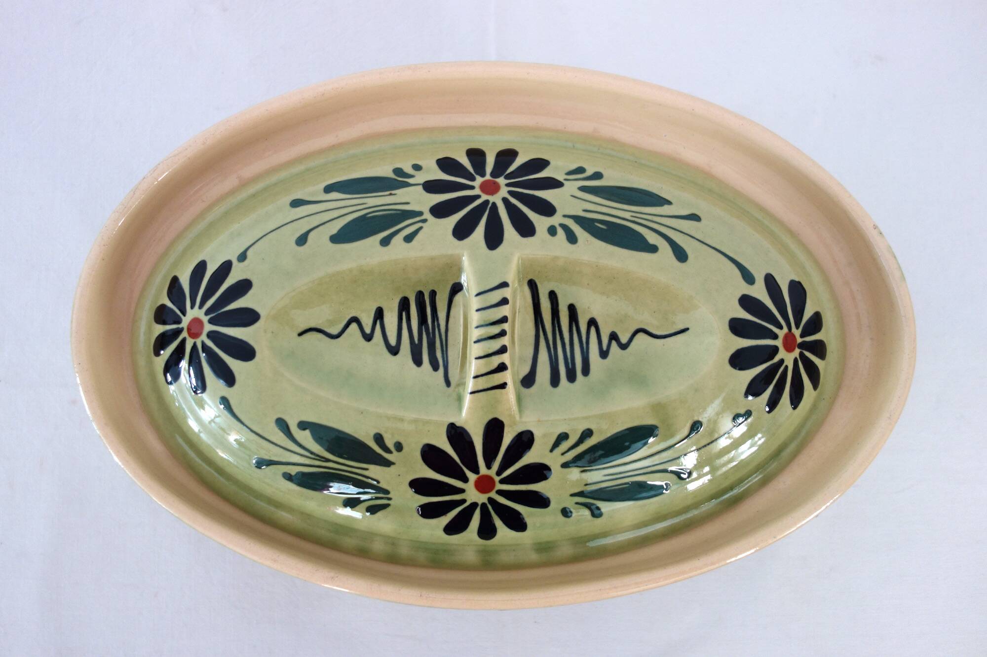 Large enameled ceramic terrine dish, vintage Alsace