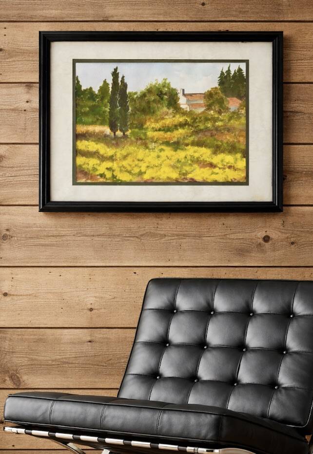 Tableau aquarelle Champs de colza en Provence