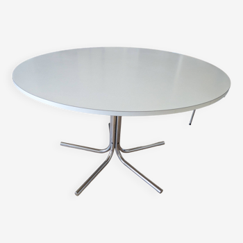 Circular dining room table in white melamine and chrome by Pascale Mourgue, circa 1960