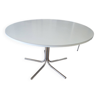 Circular dining room table in white melamine and chrome by Pascale Mourgue, circa 1960