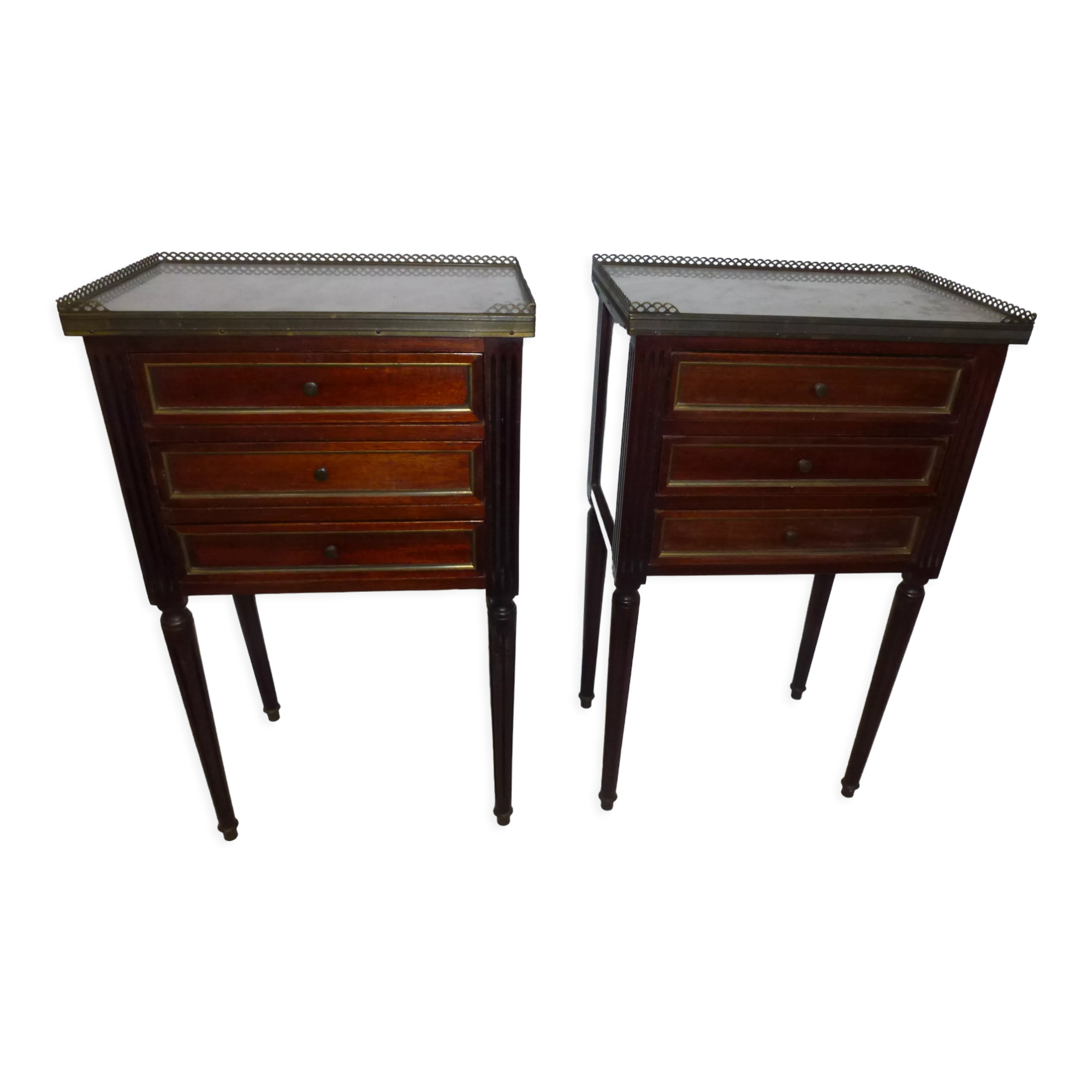 Old pair bedside table style Louis XVI mahogany marble