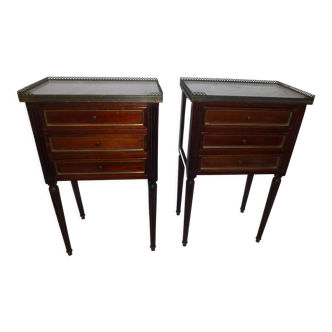 Old pair bedside table style Louis XVI mahogany marble