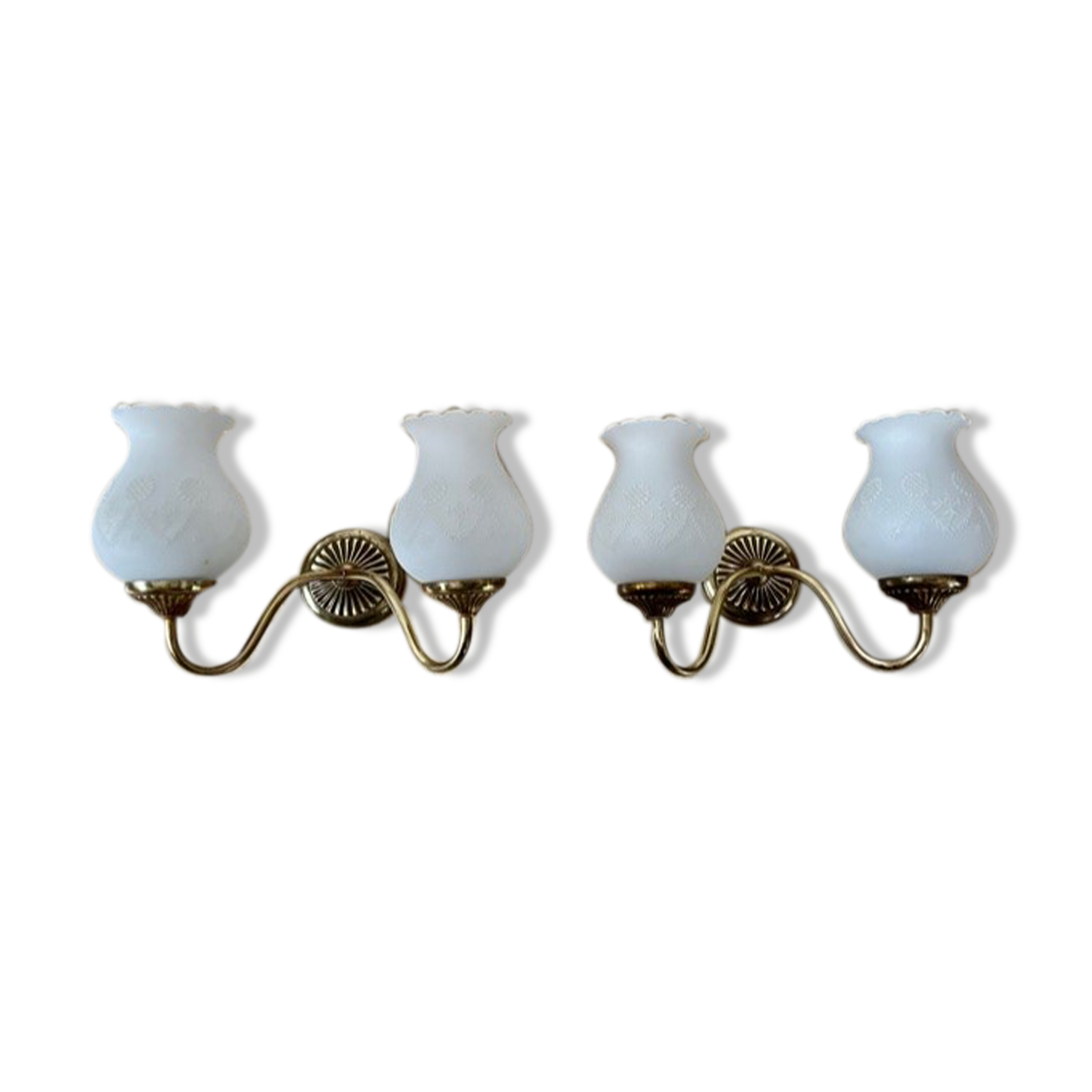 Duo of vintage neoclassical brass wall lamps 1960