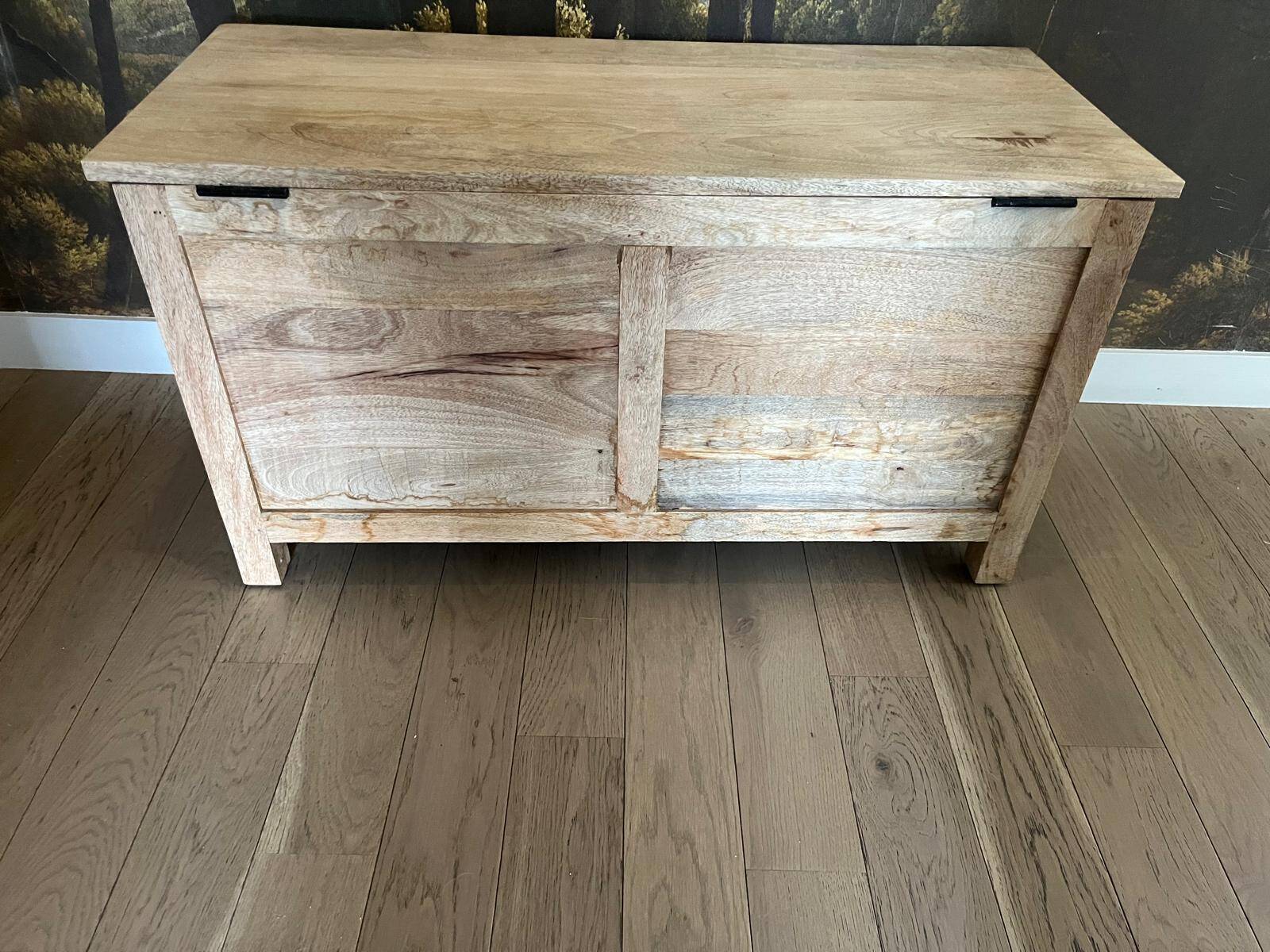 Oak storage chest with rattan caning