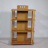 Solid cherry wood rolling shelf, unique piece, 1970s