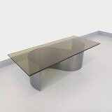 Table basse rectangulaire Space Age vintage en acier et verre fumé