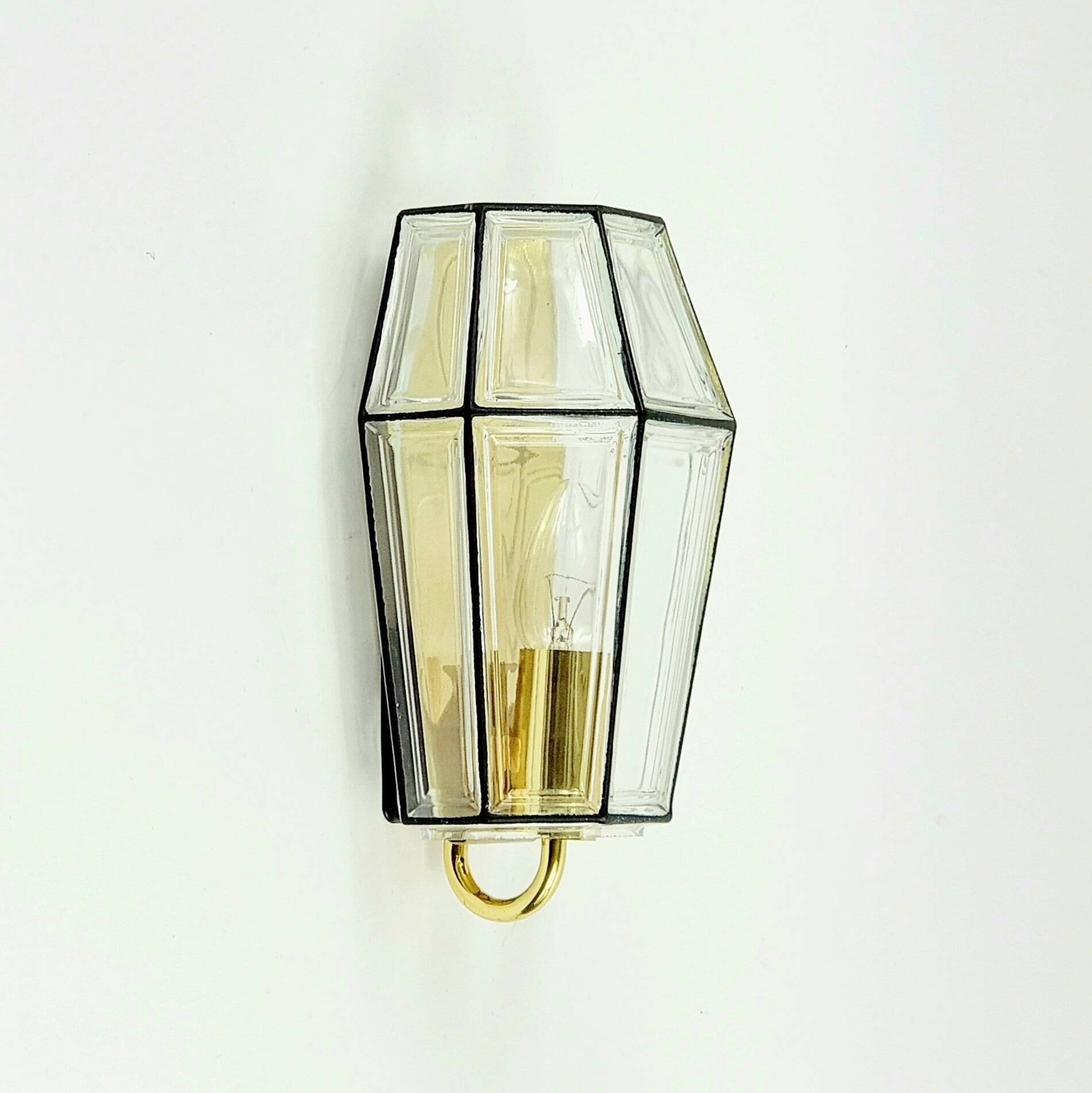 1 of 3 Mid-Century Glass & Brass Wall Lamps from Limburg, Germany, 1960s