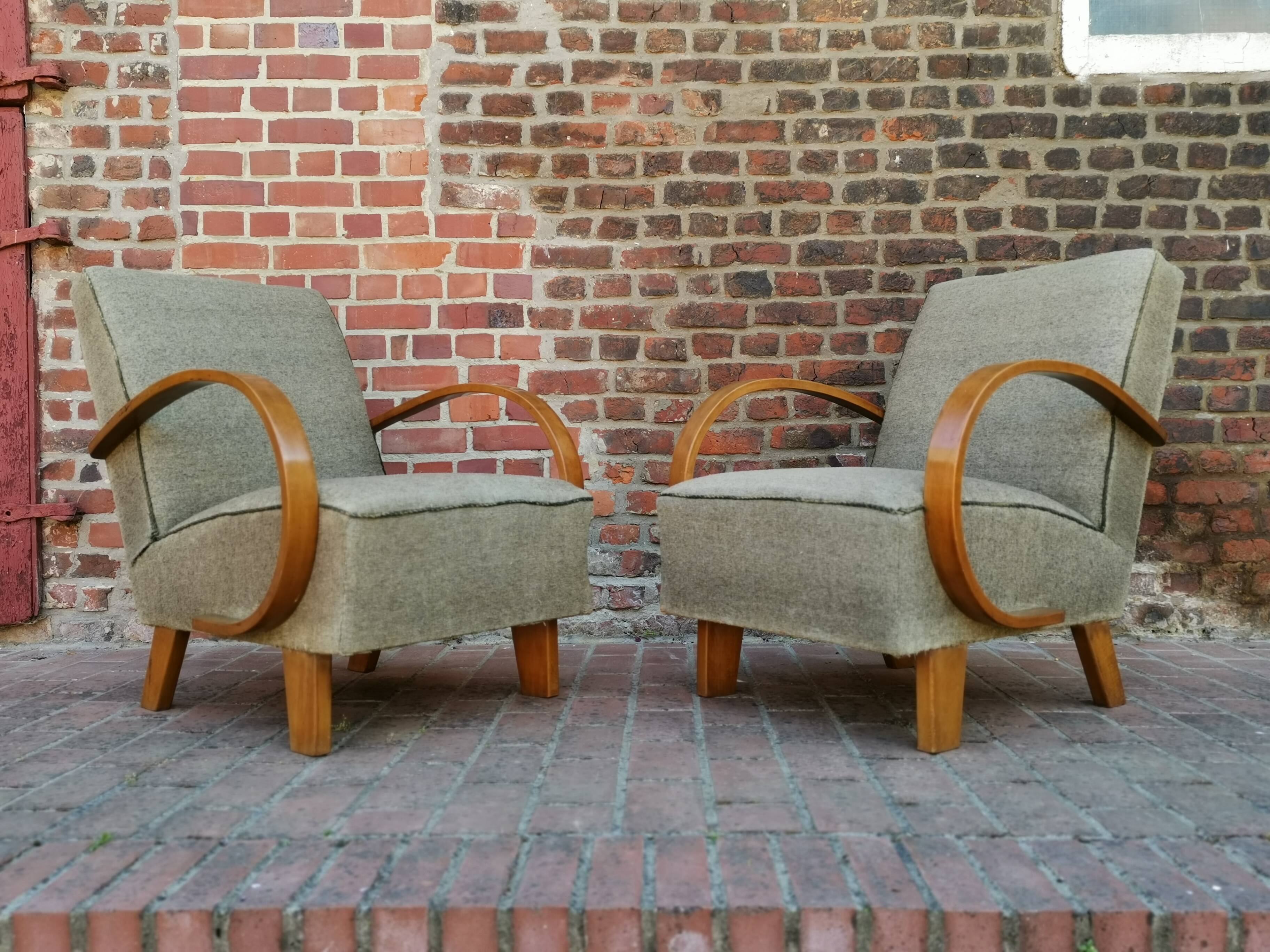 Pair of armchairs by Jindrich Halabala for Thonet 1950. Art deco