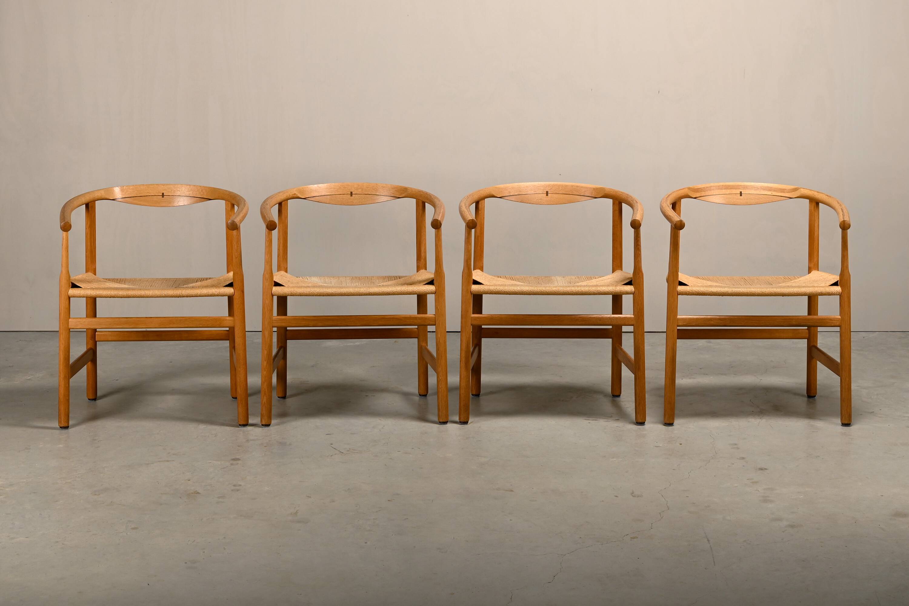 Hans J. Wegner Model PP201 Dining Chairs in Oak and Papercord, PP Møbler